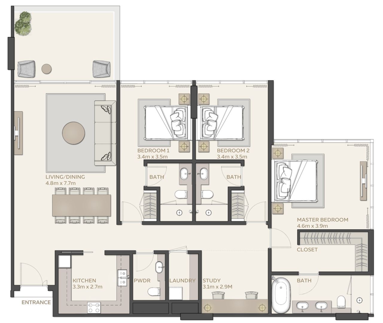 Mangrove Residences At Expo City 3 bedrooms floor plan