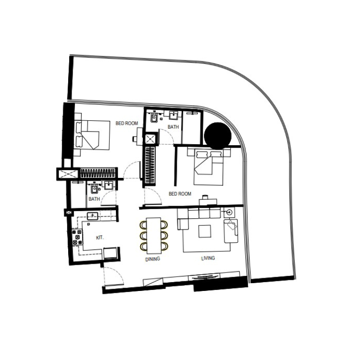 2 Bedrooms Apartment Floor Plan