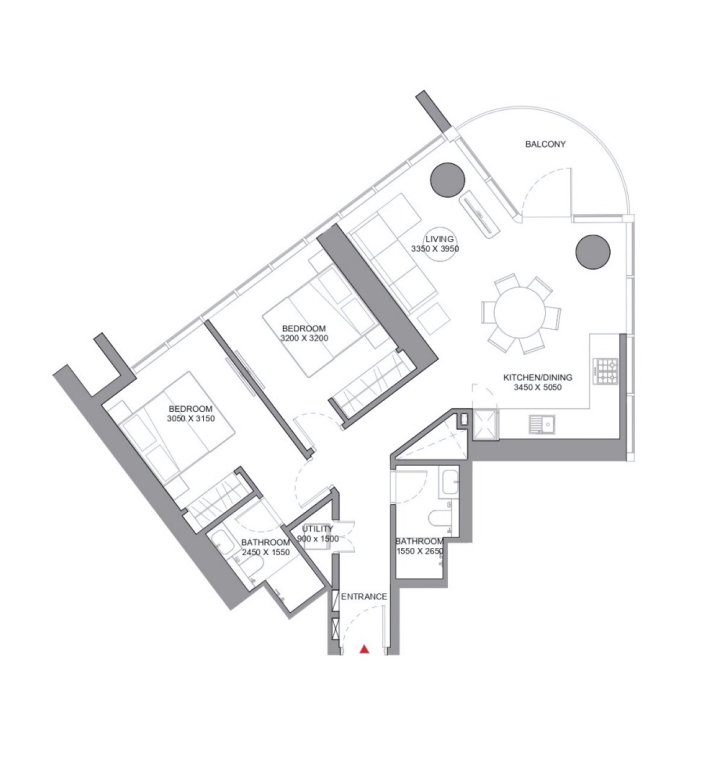 2 Bedrooms Apartment Floor Plan