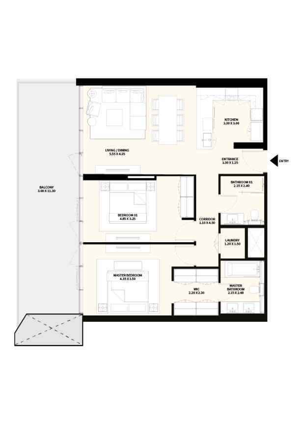 2 Bedrooms Apartment Floor Plan