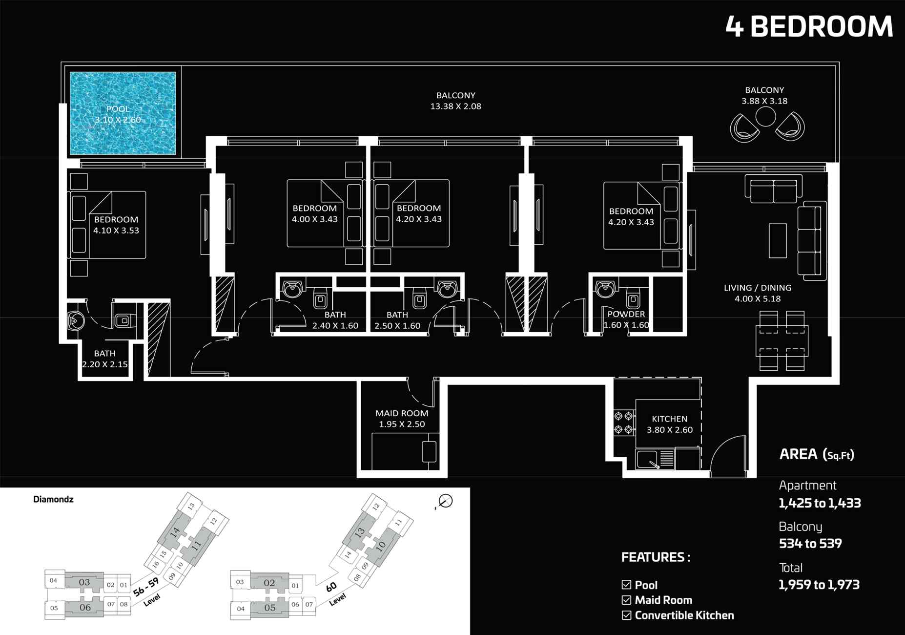 4 Bedrooms Apartment Floor Plan