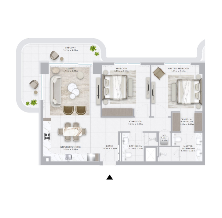 2 Bedrooms Apartment Floor Plan