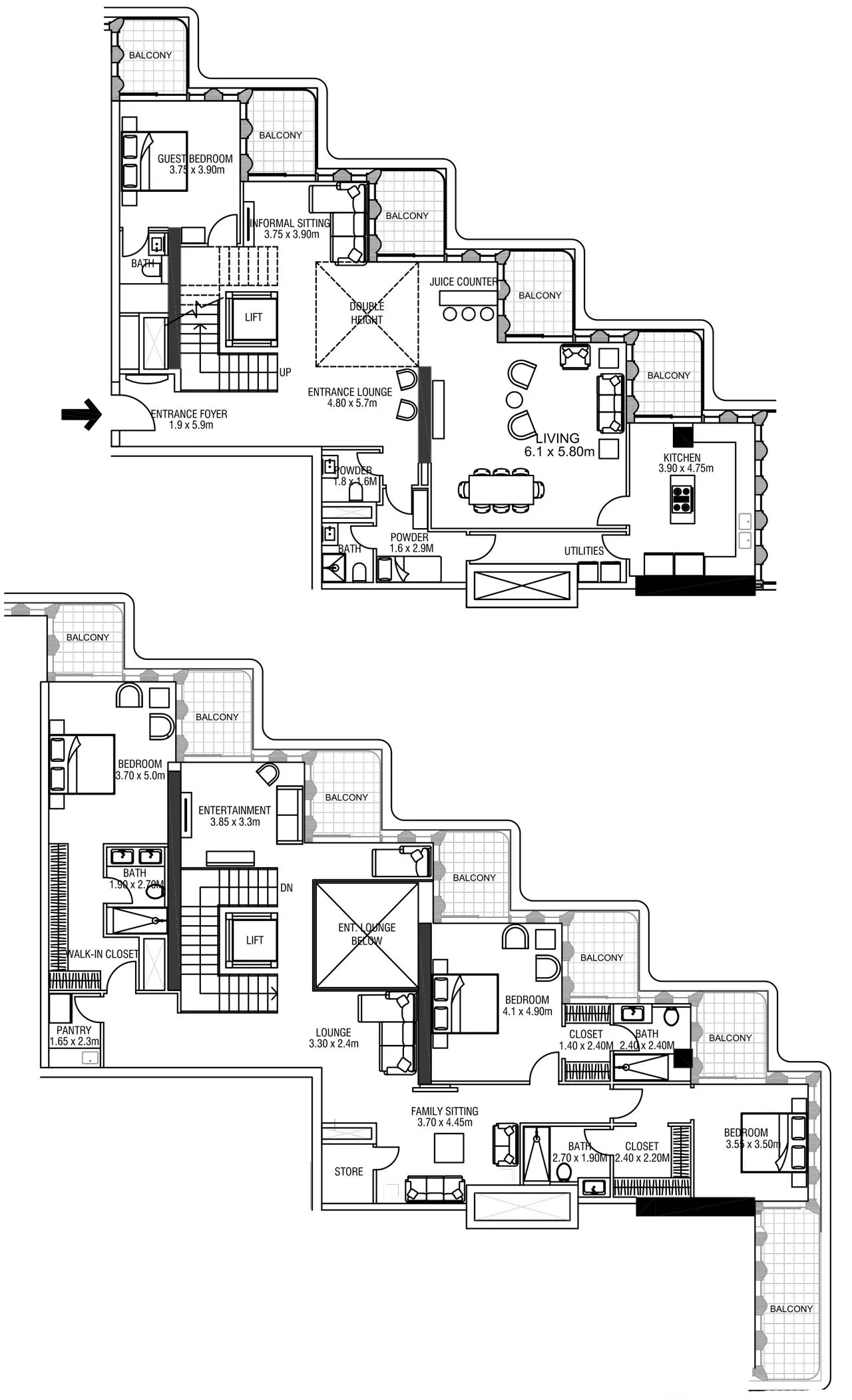 4 Bedrooms Apartment Floor Plan