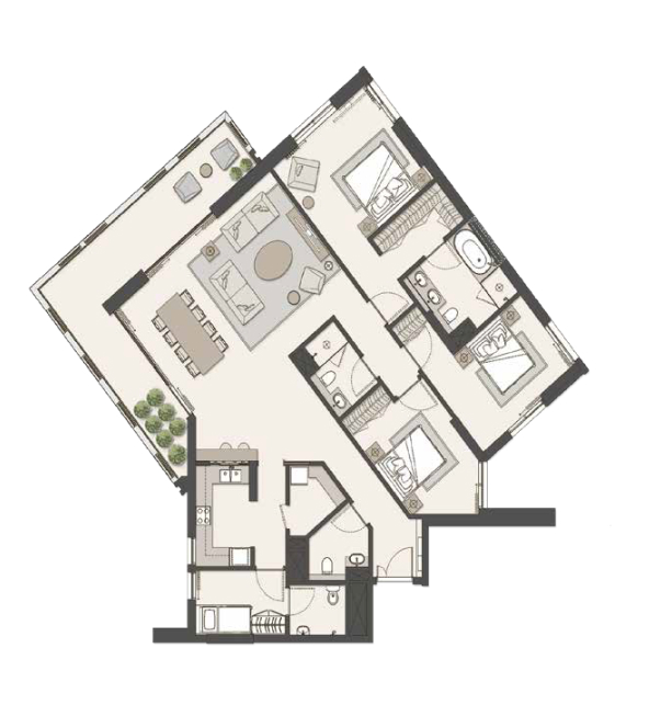 3 Bedrooms Apartment Floor Plan