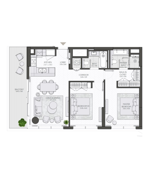 2 Bedrooms Apartment Floor Plan