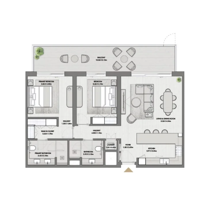 2 Bedrooms Apartment Floor Plan