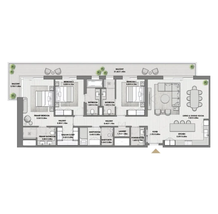 3 Bedrooms Apartment Floor Plan