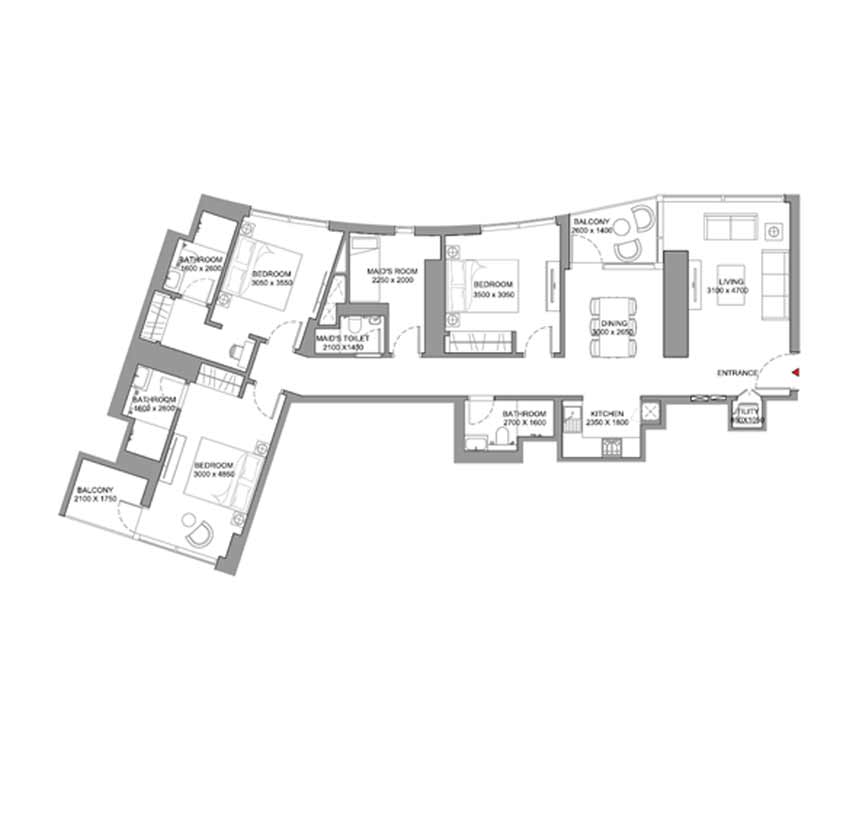 3 Bedroom Apartments Floor Plan