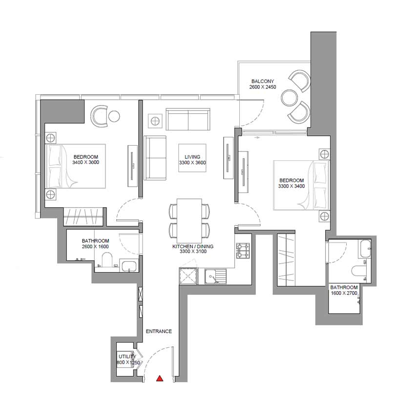 2 Bedroom Apartments Floor Plan