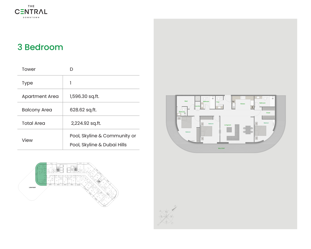 3 Bedroom Apartments Floor Plan