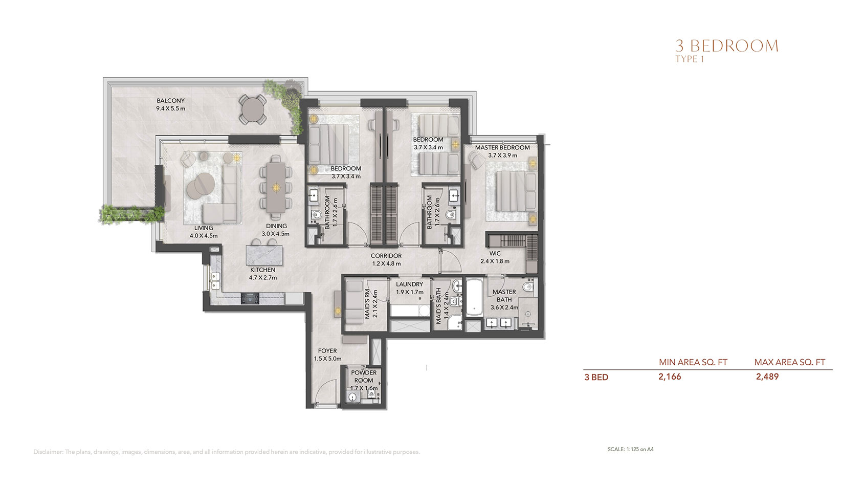 3 Bedroom Apartments Floor Plan