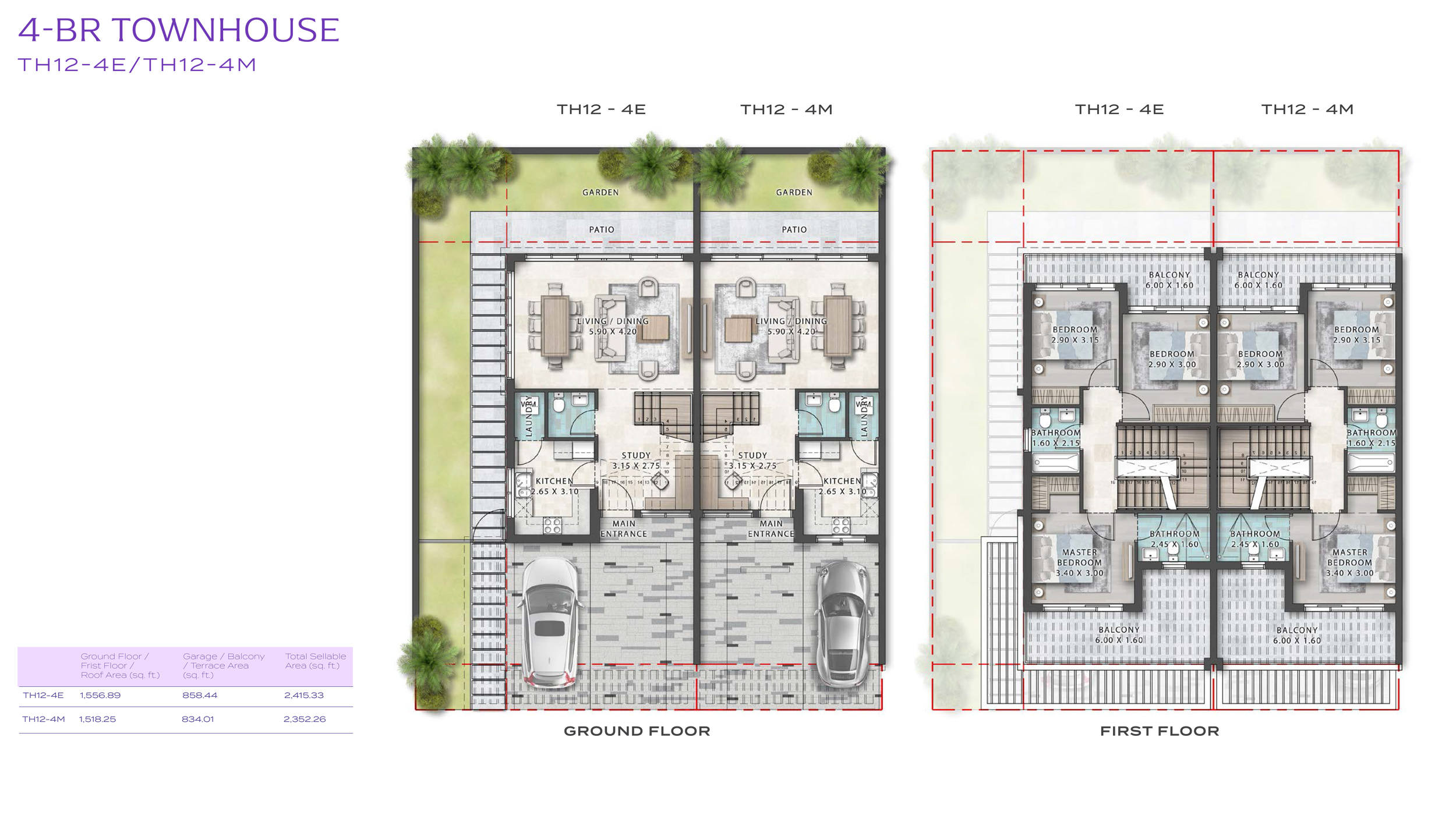 4 Bedroom Townhouses Floor Plan