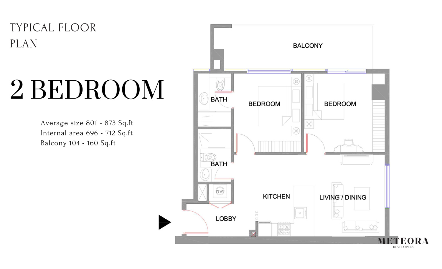 2 Bedroom Apartments Floor Plan