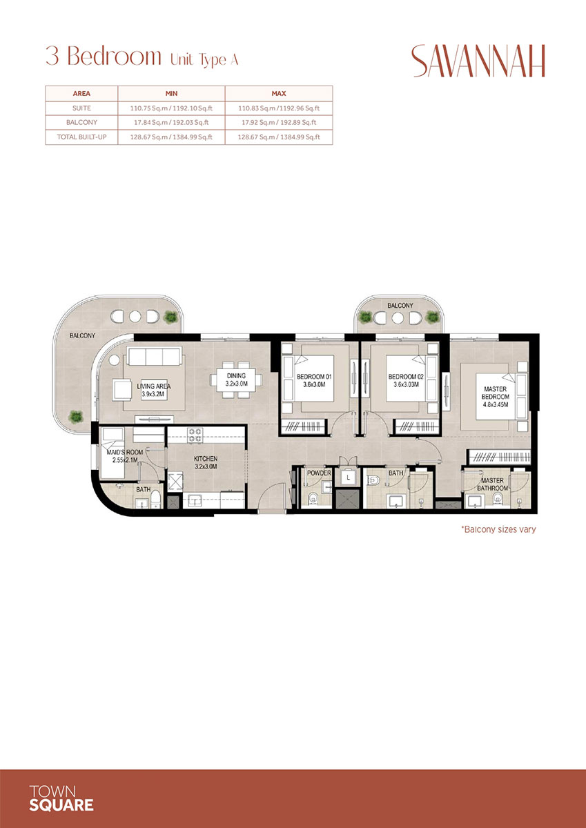 3 Bedroom Apartments Floor Plan